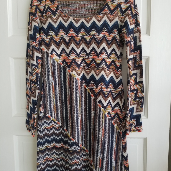 Missoni Vibrant Chevron and Stripe Long Sleeve Dress